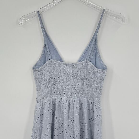 Simplee blue eyelet lace dress cami button front tiered ruffle scalloped hem S - Picture 5 of 7